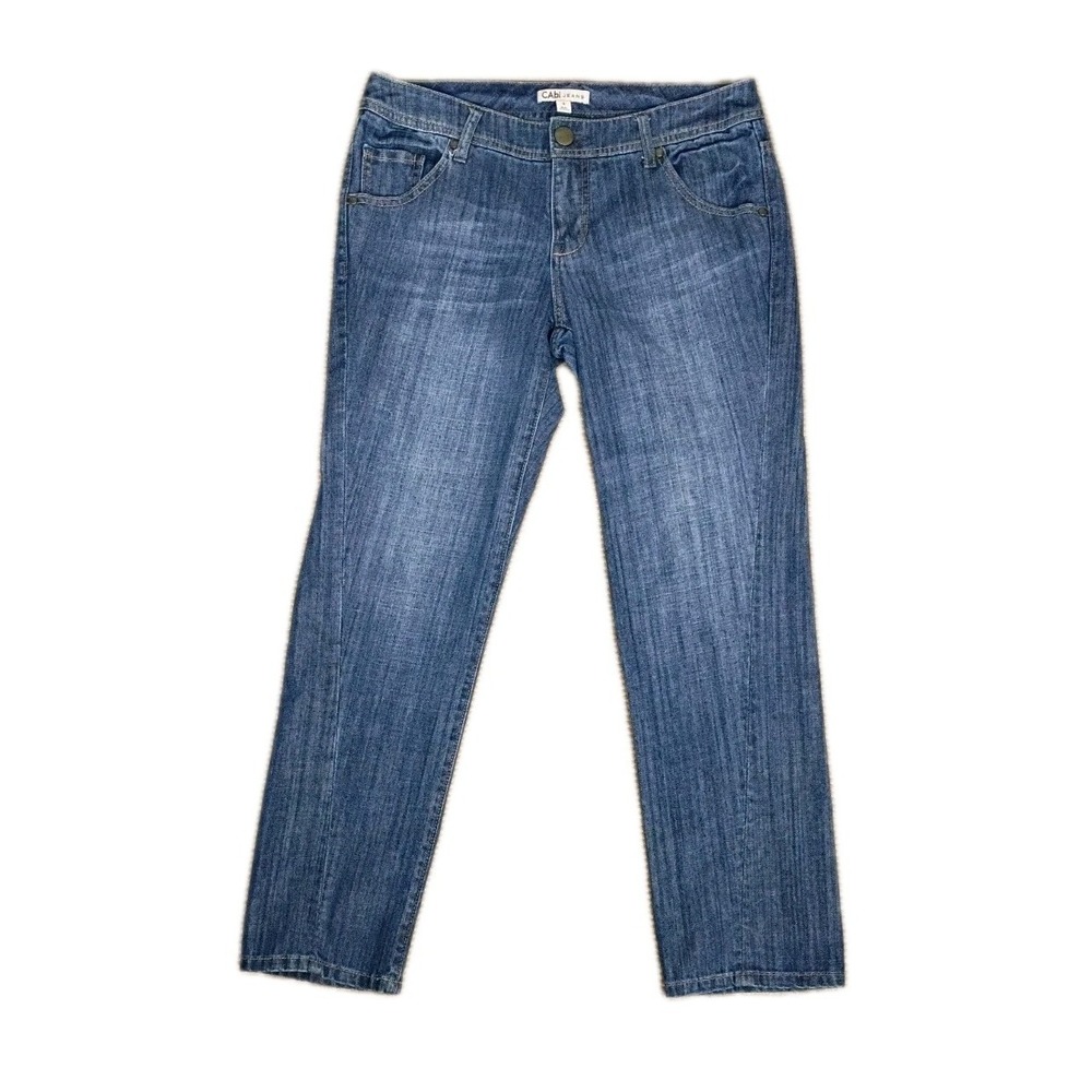 CAbi Women's Blue Jeans Twisted Seam Medium Wash Size 4 Straight Leg 5 Pocket